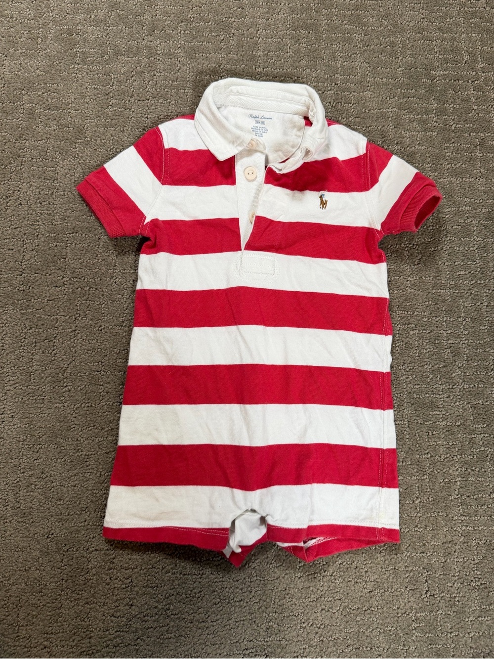 Ralph Lauren baby Boy Red-and-white Striped Cotton Rugby Polo Shortall 12MO